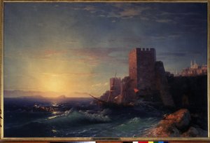 Torn på klipporna nära Bosporen (utsikt från fästningen Rumeli Hisari i Istanbul) (torn på klipporna nära Bosporen). Målning av Ivan Konstantinovich Aivazosky (Ayvaovsky av Ivan Konstantinovich Aivazovsky