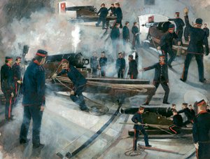 Vapenbesättning, Dartmouth Point Battery-kasematter, Dartmouth Castle, sent 1800-tal, 1990-talet. av Ivan Lapper