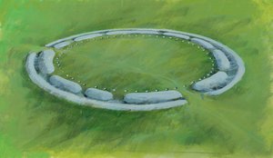 Stonehenge: första fasen bestående av ett dike, en bank och en motvall som omsluter Aubrey Holes