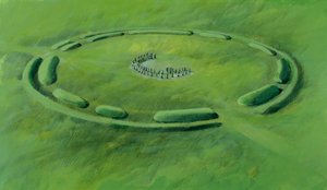 Stonehenge: tredje fasen inleds med att blåstenarna sätts upp i en dubbel halvmåne