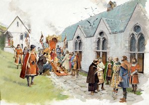 Den öländska borggården i Earl Richards slott i Tintagel på 1200-talet (akvarell på papper) av Ivan Lapper