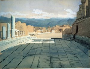 Pompei (Italien) (Pompei). Utsikt över forumet av romerska ruiner i Neapelbukten, framför Vesuvius. Verk av Ivan Nikolayevich Kramskoi (1837-1887), akvarell på papper av Ivan Nikolaevich Kramskoy