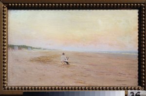 Konstnär på stranden - Konstnär vid havet - Målning av Ivan Pavlovich Pokhitonov (1850-1923), olja på trä - rysk konst