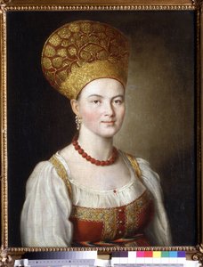 Porträtt av en kvinna i rysk kostym (kvinnligt porträtt i rysk klänning). Målning av Ivan Petrovich Argunov (Argunov) (1729-1802). Olja på duk, 67 x 53,6 cm