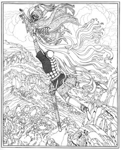 Flight of Chernomor och Ruslan. Illustration till dikten Ruslan och Lyudmila av A. Pushkin, 1918 av Ivan Yakovlevich Bilibin