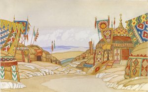 Polovtsian lägret. Scenografi för operan Prince Igor av A. Borodin, 1930 av Ivan Yakovlevich Bilibin
