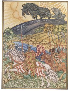 Volga Svyatoslavich och Mikula Selyannovich, 1940 av Ivan Yakovlevich Bilibin