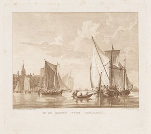 Segelfartyg och en slup för Dordrecht På Merwe framför Dordrecht (titel på objekt)