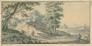Landskap med en bro av Izaak Schmidt