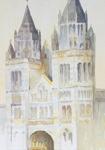 Huvudingången till The Natural History Museum, London, dagtid, 1994 (wc på papper) av Izabella Godlewska de Aranda
