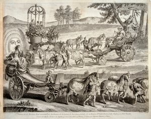 Apollos vagn - Utdrag från albumet ""Masque royal"" (Mascara real) - Kopparstick av A J De Fehrt (Defehrt) (1723-1774) av J.A. Defehrt