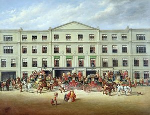 Byta hästar utanför Plough Inn, Cheltenham, 1870 av J.C. Maggs