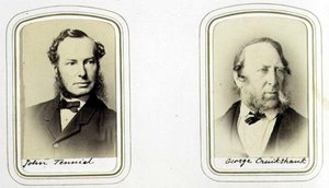 Porträtt av Sir John Tenniel (1820-1914) och George Cruikshank (1792-1878) ca 1860 (albumintryck) av J.C. Watkins