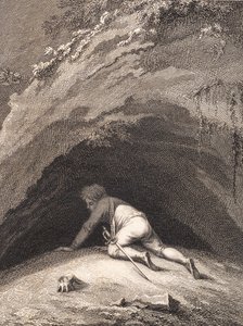 Den misshandlade Niels Klim kryper in i grottan av J.F. Clemens