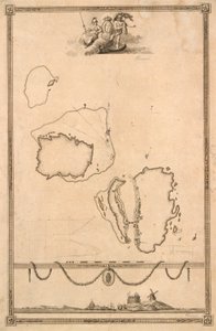 Titelvinjett och prospekt för karta över Christiansø av J.F. Clemens