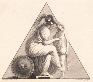 Vinjetten föreställande Pallas Athene som ger liv åt en ung man av J.F. Clemens