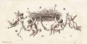 Vinjett med rullade blad och band av J.F. Clemens