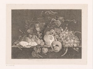 Stilleben med frukt och ostron Galerie des peintres flamands, hollandais et allemands de Le Brun (serietitel) av J.L.L.C. Zentner