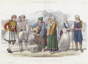 Grecian Race, Hellenes, Pelasgi (färgad gravyr)