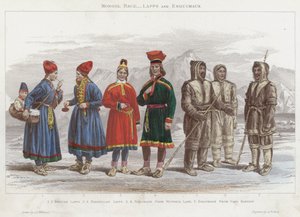 Mongol Race, Lapps and Esquimaux (färgad gravyr)