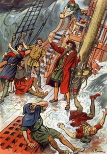 Vasco de Gama här under en storm vid Godahoppsudden i Sydafrika av J.L Beuzon (fl.1880 1940)