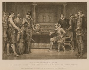 Krutplanen; Guy Fawkes förhörd av kung James I och hans råd i kungens sängkammare, Whitehall