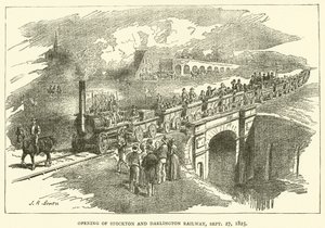 Invigning av Stockton och Darlington Railway, 27 september 1825 (gravyr) av J.R. Brown