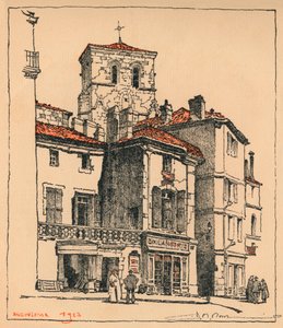 Place du Murier, med tornet av kyrkan St Andre, i Angouleme, Frankrike, 1924 av JR Rowe