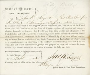 Loyalty oath of John R. Sayers of Missouri, County of St. Louis av J.R. Sayers