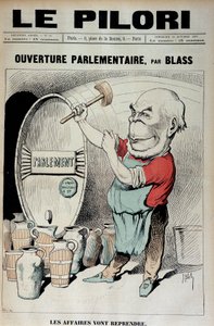 Öppnande av parlamentet: verksamheten kommer att återupptas (karikatyr om skandalen med dekorationer som involverar Daniel Wilson och Jules Grevy) - Illustration av J. Blas (Albert Douat dit) (1847-1892). i "" Le Pilori""" av 1887-10-30
