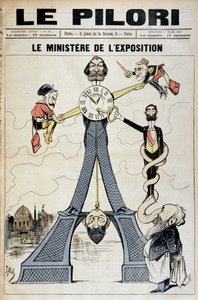 Utställningsministern (tecknad film om finansiella skandaler i slutet av 1800-talet och Eiffeltornet). Illustration av J. Blass