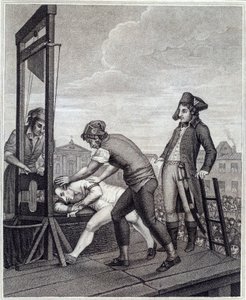 Avrättningen av Maximilian de Robespierre (1758-1794) har giljotinen den 28/07/1794 på Place de la Concorde Gravyr av James Idnarpila efter J. Beys. 1799 ungefär. Paris, Musée Carnavalet av J. (after) Beys