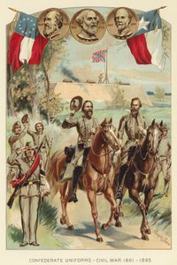 Konfedererade uniformer, inbördeskriget 1861-1865 (litho i färg)