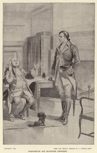 Washington och guvernör Dinwiddie (litho) av J. (after) Steeple Davis