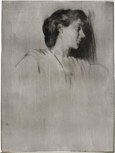 Studie av ett kvinnohuvud i profil av J. Alden Weir