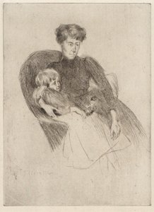 Kvinna och barn, sittande (Mor och barn med leksak) av J. Alden Weir