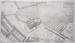 Schloss Vallery mit Gärten, Park und Teil des Weinbergs, aus 