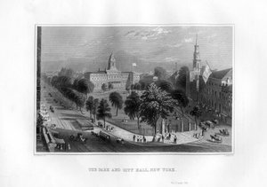 Parken och stadshuset, New York, 1855. av J. Archer
