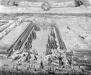 Howland Great Dock, nära Deptford, c.1715-20 av J. Badslade