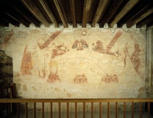 En väggmålning från 1400-talet på den östra väggen av den målade kammaren i Cleeve Abbey, Somerset, 1999 av J Bailey