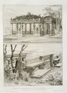 Pergola i La Maison Rouge nära Villemomble, designad av Cordier, och terrass på Villa Borghese, Rom, ca 1880