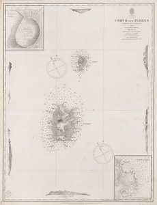Azorerna Corvo och Flores. Uppmätt av kapten A.T.E Vidal R.N 1844.