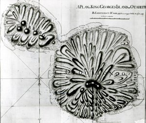 A Plan of King Georges Island eller Otheite, 1769 (litho) (bw foto) av J. Cook