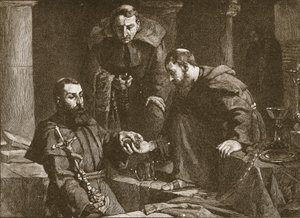 Gömmer skatt vid förtrycket av ett kloster, illustration från The Church of England: A History for the People av H.D.M. Spence-Jones, pub. c.1910 litho sepia foto av J. Cooke