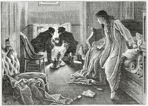 Jag räckte upp handen mycket mjukt och drog fram dolken under kudden, illustration till en thriller-kriminalroman "the Story of a Scar", från "Appleton