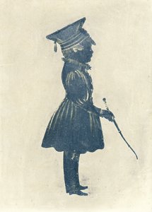 Siluett av en pojke med en hatt och en pinne (penna och bläck på papper) av J. Gapp