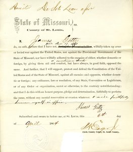 Loyalty oath of James Getty of Missouri, County of St. Louis av J. Getty