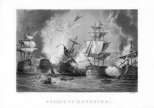 Sjöslaget vid Navarino, 20 oktober 1827, 1893. av J. Godfrey
