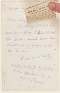 Brev till tävlingsredaktören för Liverpool Weekly Courier, 1917 av J. Griffiths