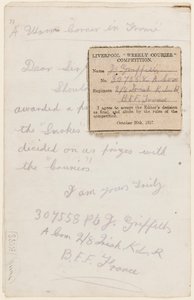 Brev till tävlingsredaktören för Liverpool Weekly Courier, 1917 av J. Griffiths